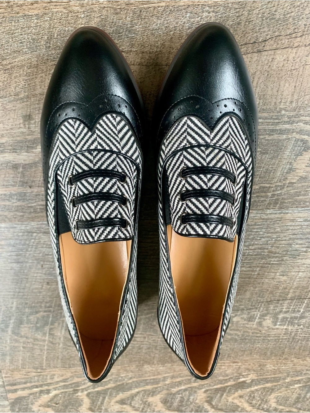 Light Academia  Herringbone Women’s Brogue Oxford Lace-Up Dress Shoes